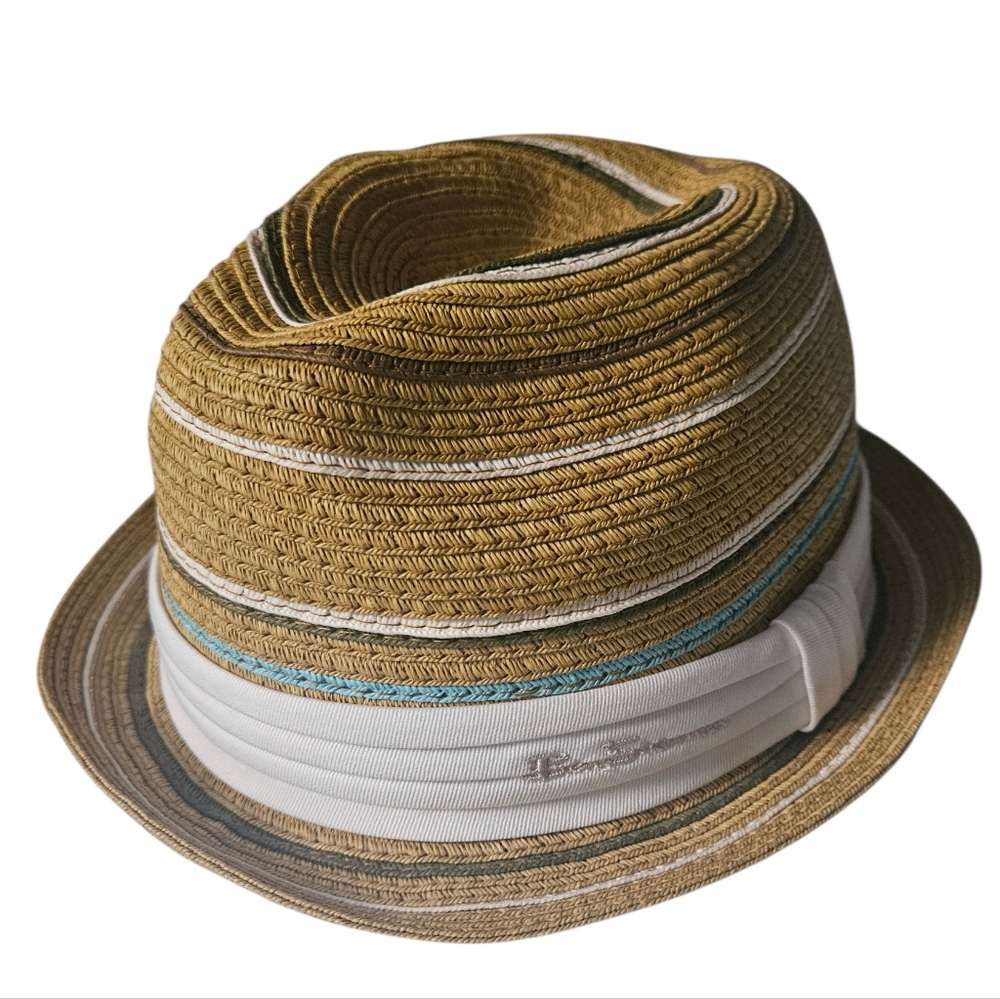 BEN SHERMAN Tan Straw Striped Band Trilby Fedora | SZ S/M - Picture 2 of 8